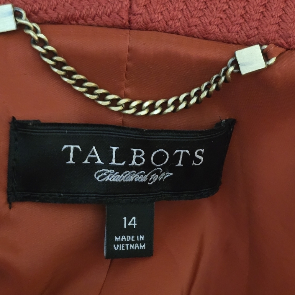Talbots Womens Burnt Orange Wool Blend Textured Ribbed  Blazer Jacket Size 14 - Picture 12 of 13